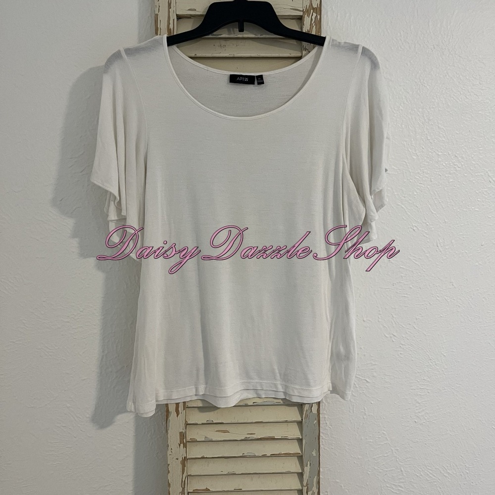 Apt‎ 9 Blouse Size XL Round Neck White Flutter Sleeve Top Rayon Blend Minimalist